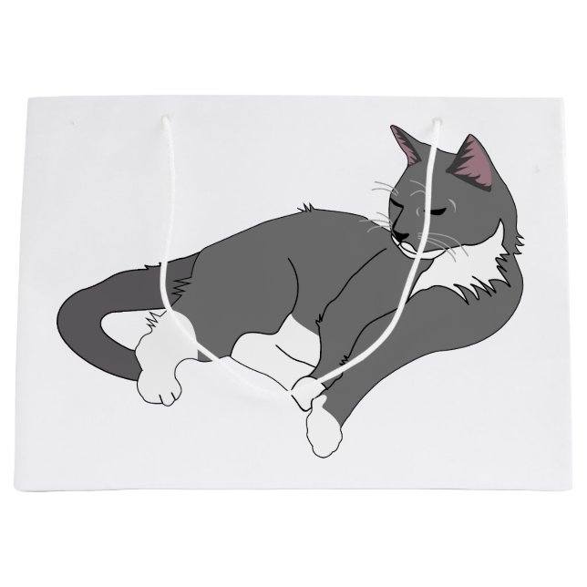Gray & White Tuxedo Cat Large Gift Bag (Front)