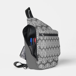 GRAY WITH WHITE LACE LOOK ROWS SLING BAG