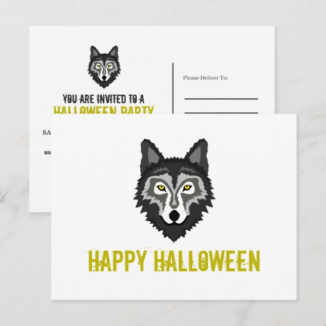 Gray Wolf, Halloween Party Invitation Postcard (Front/Back)