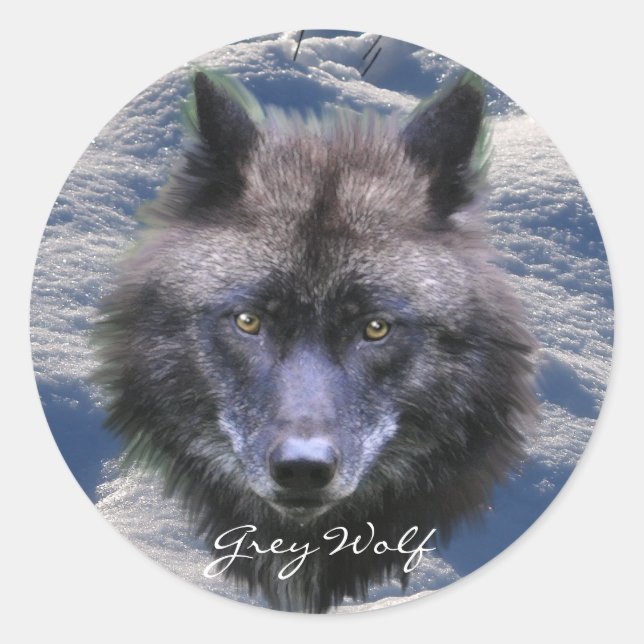 GRAY WOLF HEAD & SNOW Wildlife Supporter Stickers (Devant)