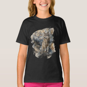 Gray Wolf Watercolor Mountains Wilderness T-Shirt