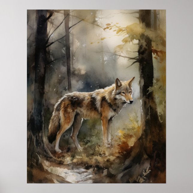 Gray Wolf Woodland Animal Art Imprimer Poster (Devant)