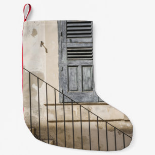 GRAY WOODEN WINDOW SMALL CHRISTMAS STOCKING