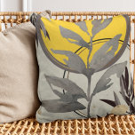 Gray & Yellow Artistic Abstract Watercolor Throw Pillow<br><div class="desc">Modern throw pillow features an artistic abstract design in a gray and yellow color palette on a beige background. An artistic abstract design features a watercolor leaf and a geometric circle composition with shades of yellow and gray with black and gold accents on a linen beige background. Inspired by nature,...</div>