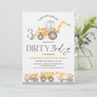 Gray Yellow Construction Dirty 3rd-y 3rd Birthday 