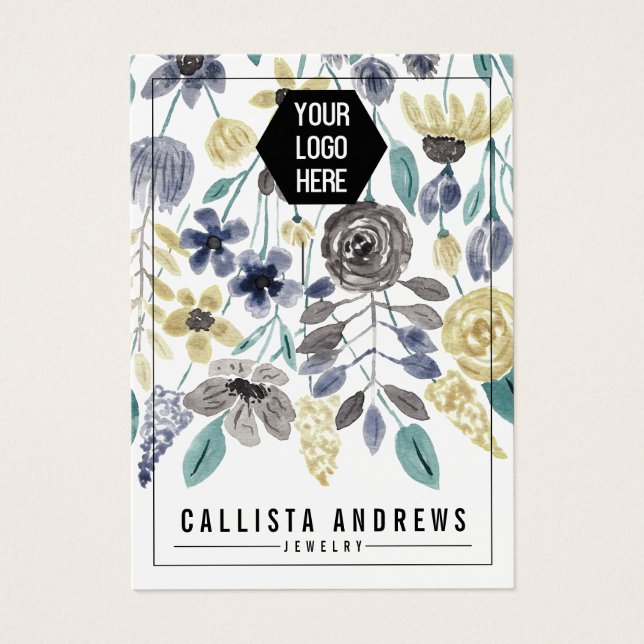 Gray Yellow Floral Keychain Logo Display Card (Front)