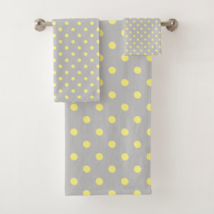 Gray yellow Polka Dot Bath Towel Set
