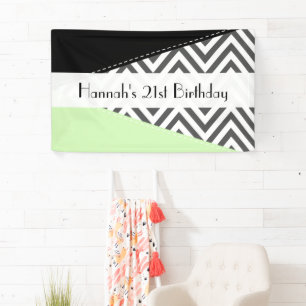 Gray Zigzag, Gray Chevron, Mint, Birthday Banner