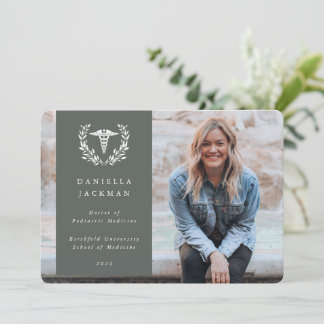 GrayGreen Caduceus Medical School Graduation Photo Announcement