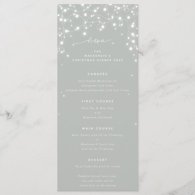 GrayGreen Sparkling Lights Christmas Flat 4 Course Menu (Front)