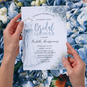 Grayish Blue Bridesmaid Dress Bridal Shower Invitation