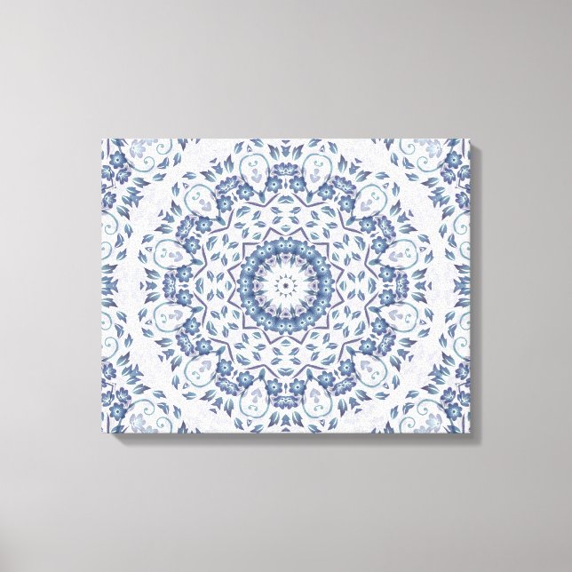 Grayish Blue Floral Mandala Canvas Print (Front)
