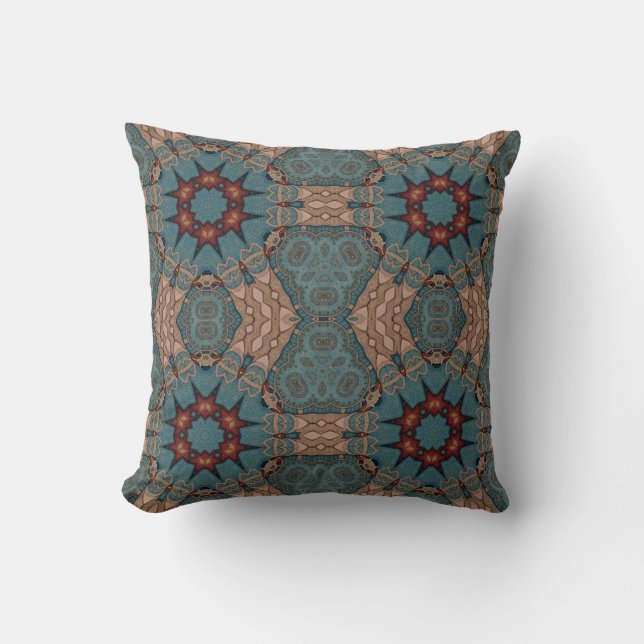 Grayish Blue SAnd & Rust Abstract Throw Pillow (Front)