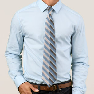 Grayish Blue Stripes On A Split Tan And Brown Tie