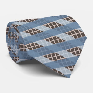 Grayish Blue Stripes On Creamy Tan Grid On Brown   Tie