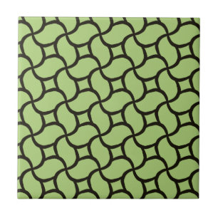 Grayish Green and Black Abstract Line Pattern Tile