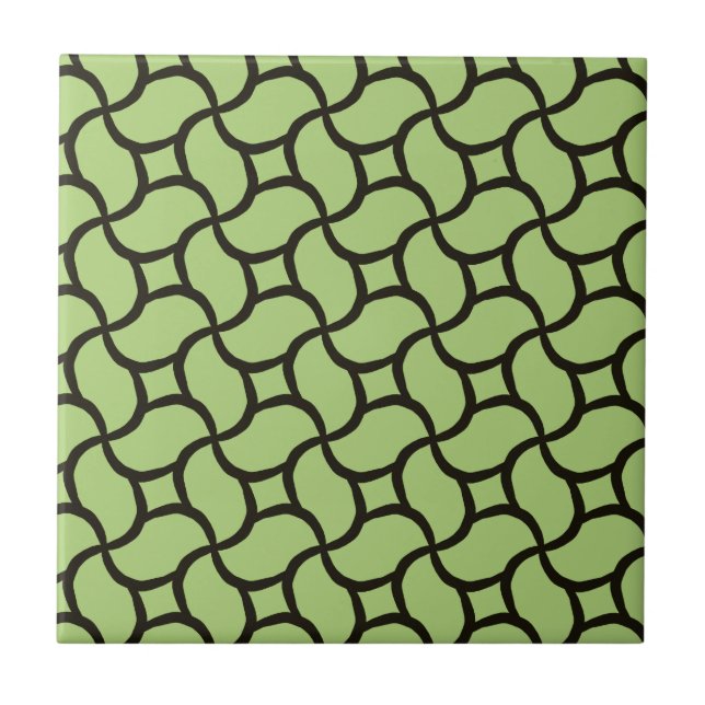 Grayish Green and Black Abstract Line Pattern Tile (Front)