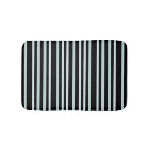 Grayish Grey Green Line Stripes On Black  Bath Mat