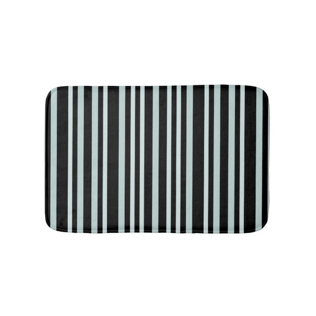 Grayish Grey Green Line Stripes On Black  Bath Mat (Front)