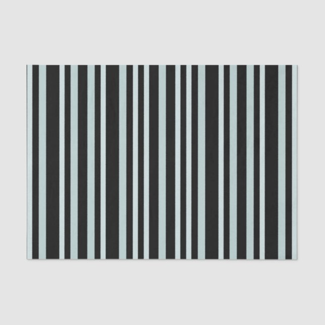 Grayish Grey Green Line Stripes On Black  Tissue Paper (Front)