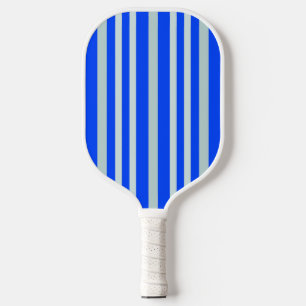 Grayish Grey Green Line Stripes On Blue Pickleball Paddle