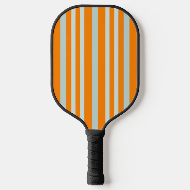 Grayish Grey Green Line Stripes On Orange Pickleball Paddle (Front)