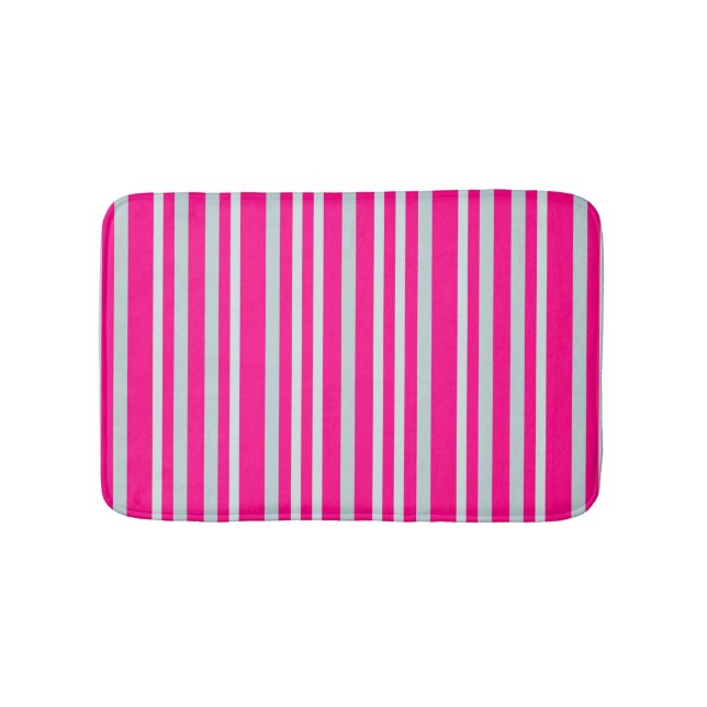 Grayish Grey Green Line Stripes On Pretty In Pink  Bath Mat (Front)