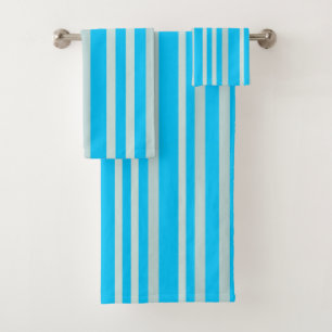 Grayish Grey Green Line Stripes On Sky Blue Bath Towel Set