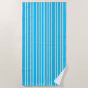Grayish Grey Green Line Stripes On Sky Blue Beach Towel