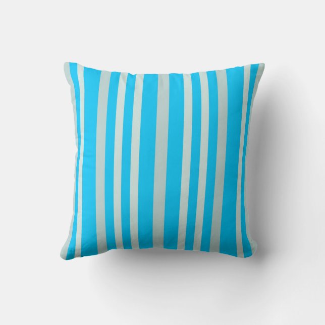 Grayish Grey Green Line Stripes On Sky Blue  Throw Pillow (Back)