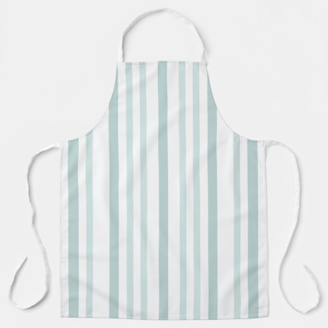 Grayish Grey Green Line Stripes On White Apron (Front)