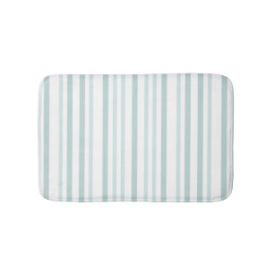 Grayish Grey Green Line Stripes On White Bath Mat