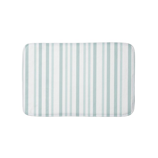 Grayish Grey Green Line Stripes On White Bath Mat (Front)