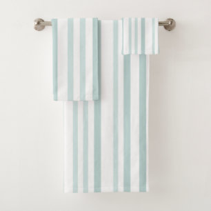 Grayish Grey Green Line Stripes On White Bath Towel Set
