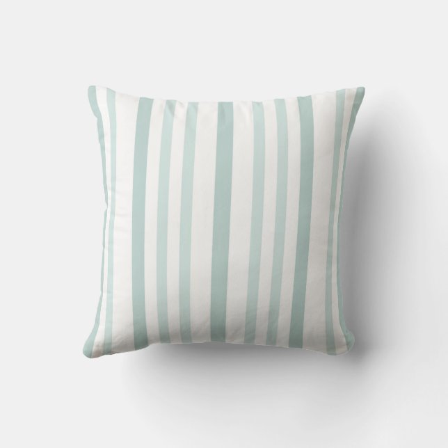 Grayish Grey Green Line Stripes On White Throw Pillow (Back)
