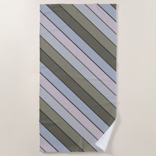 Grays Greens And Black Stripes On Watercolor Paper Beach Towel