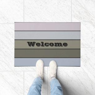 Grays Greens And Black Stripes On Watercolor Paper Doormat