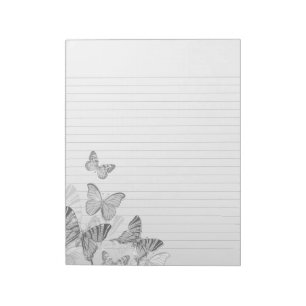Grayscale Butterflies Lined Notes Paper Notepad