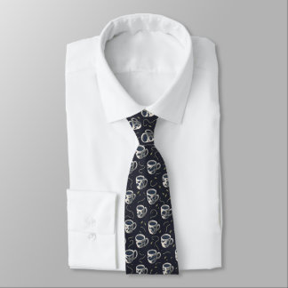 Grayscale coffee seamless pattern dark back tie
