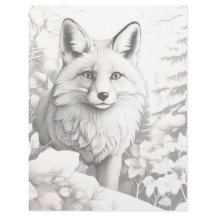 Grayscale Colouring Page - Winter Fox in Snow