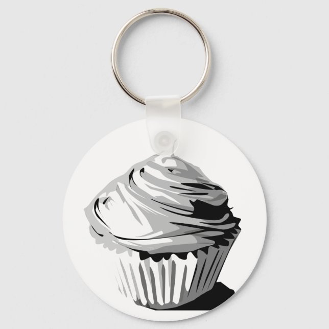 Grayscale cupcake keychain (Front)