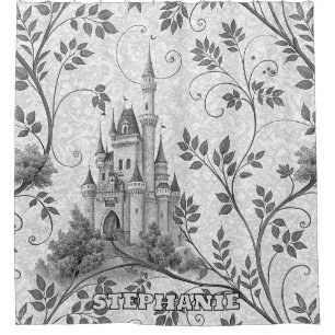 Grayscale Fairytale Castle with Ornate Vine Border
