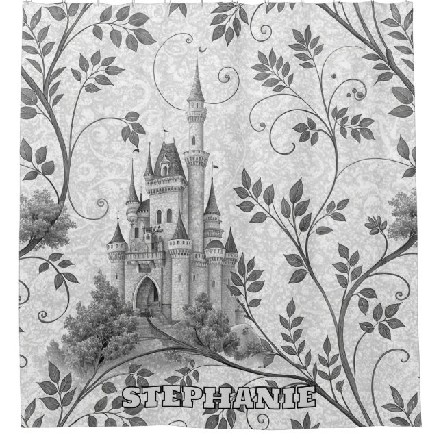 Grayscale Fairytale Castle with Ornate Vine Border (Front)