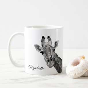 Grayscale Giraffe Pop Art Personalized Coffee Mug