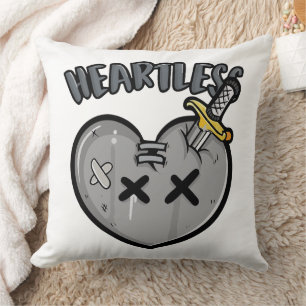 Grayscale Heart & Sword Poster Punk Rock Aesthetic Throw Pillow