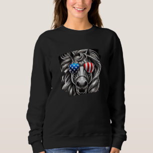 Grayscale Horse Art with American Flag Sunglasses  Sweatshirt