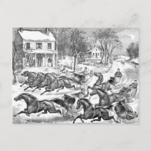Grayscale horse racing postcard