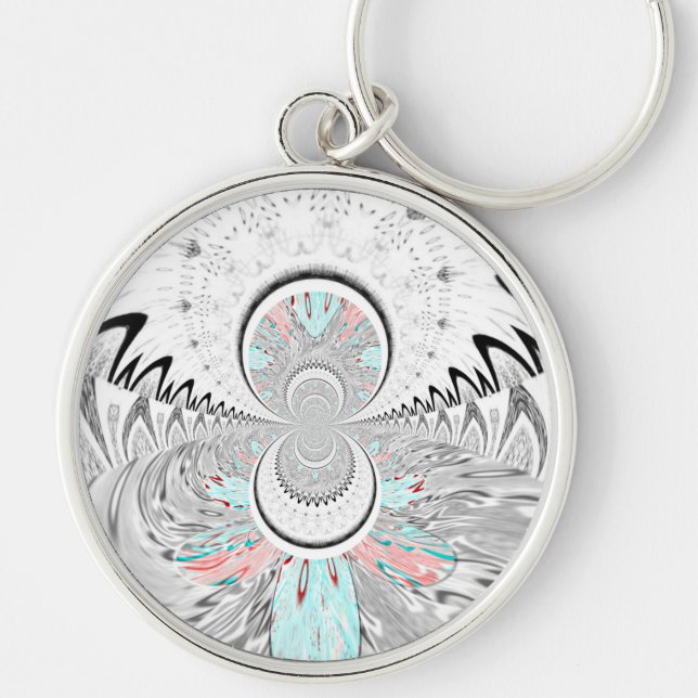 Grayscale Kaleidoscope Art Print Keychain (Front)