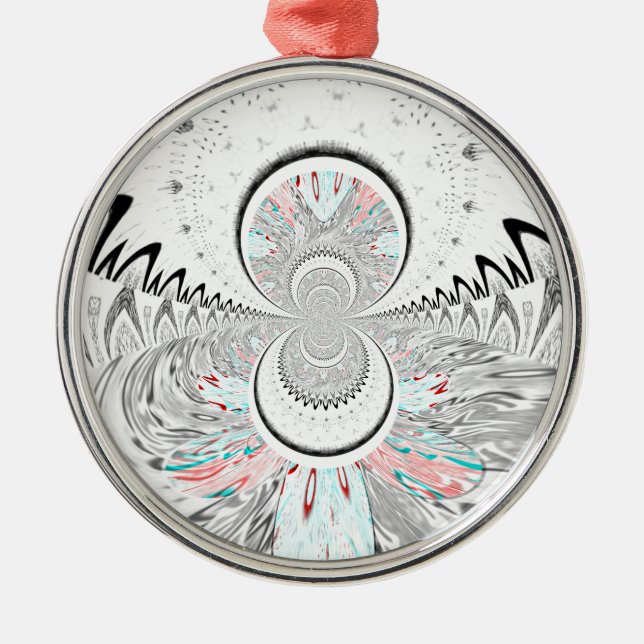 Grayscale Kaleidoscope Art Print Metal Ornament (Front)