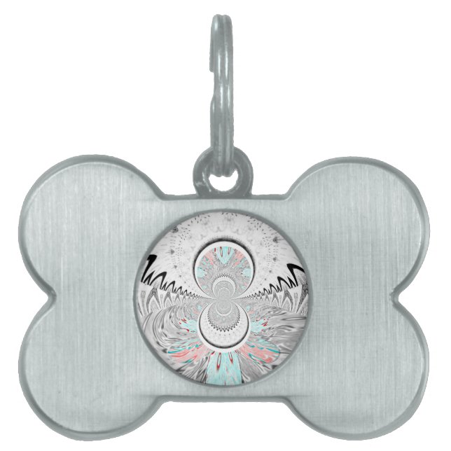 Grayscale Kaleidoscope Art Print Pet Name Tag (Front)